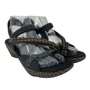 Camper Sandals Shoes Womens Size 7.5 Black Strappy Wedge Check 38 K6402